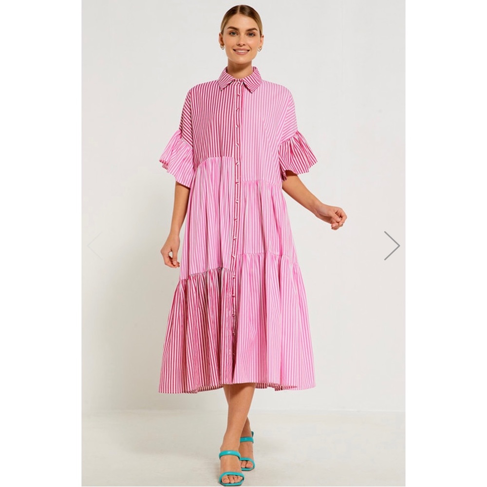 Bohemian Traders Genoa Midi Dress in Pink Stripe